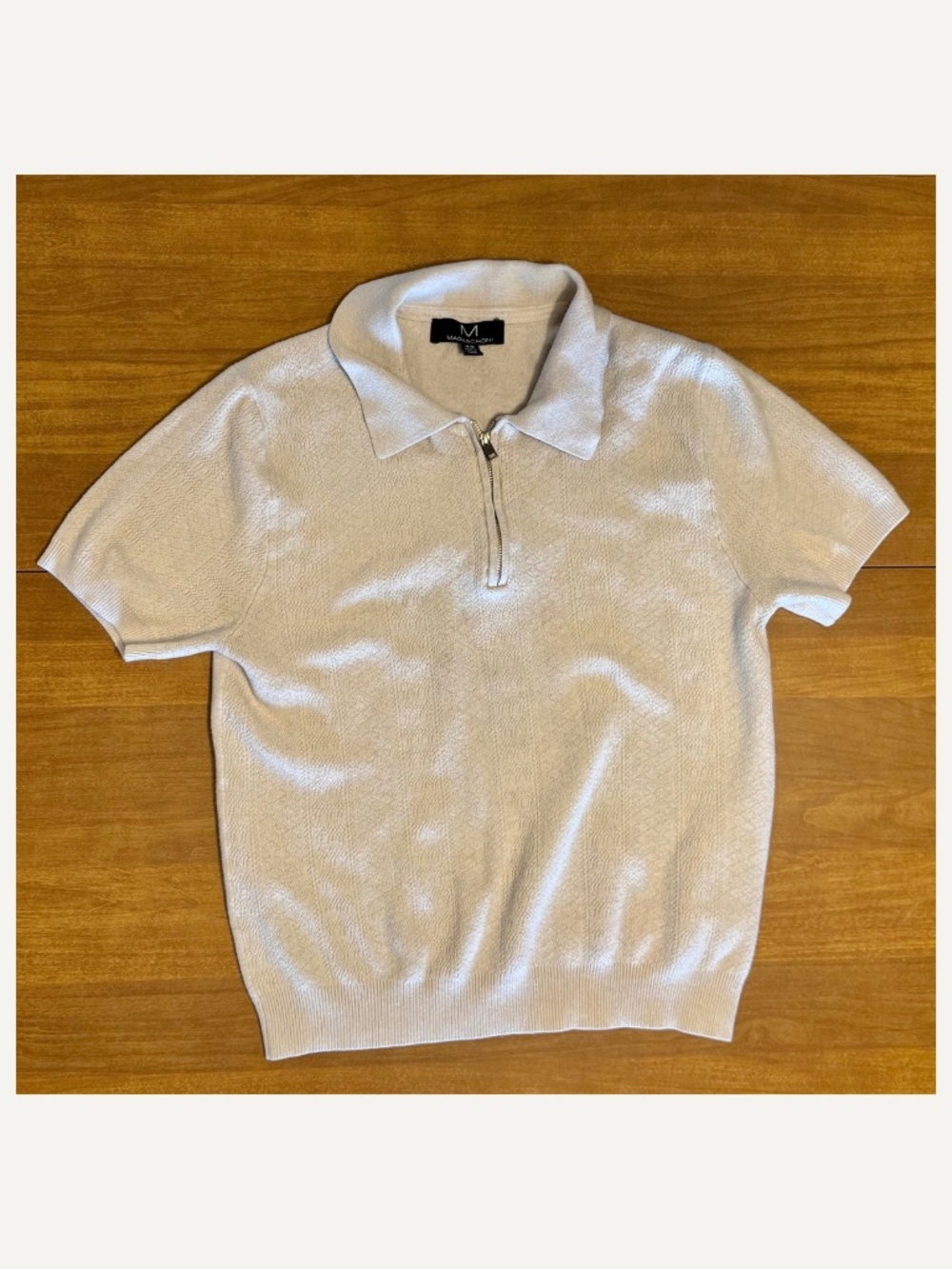 Magaschoni Men’s Medium Cream Quarter Zip Sweater Polo